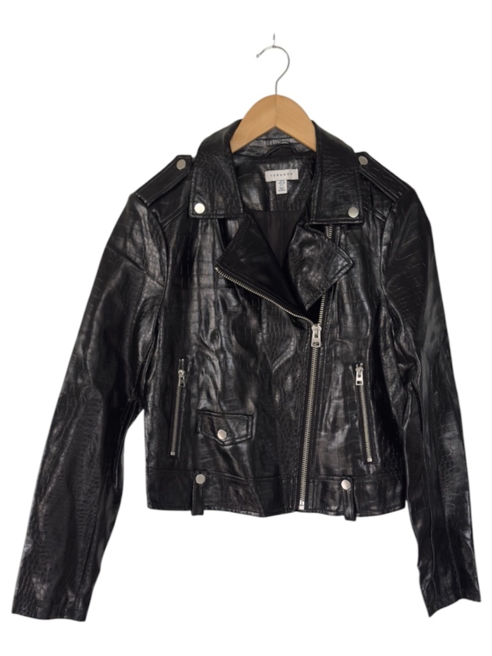 Topshop Black Faux Leather Biker Moto Jacket US 6 Vegan Motorcycle Edgy Rock